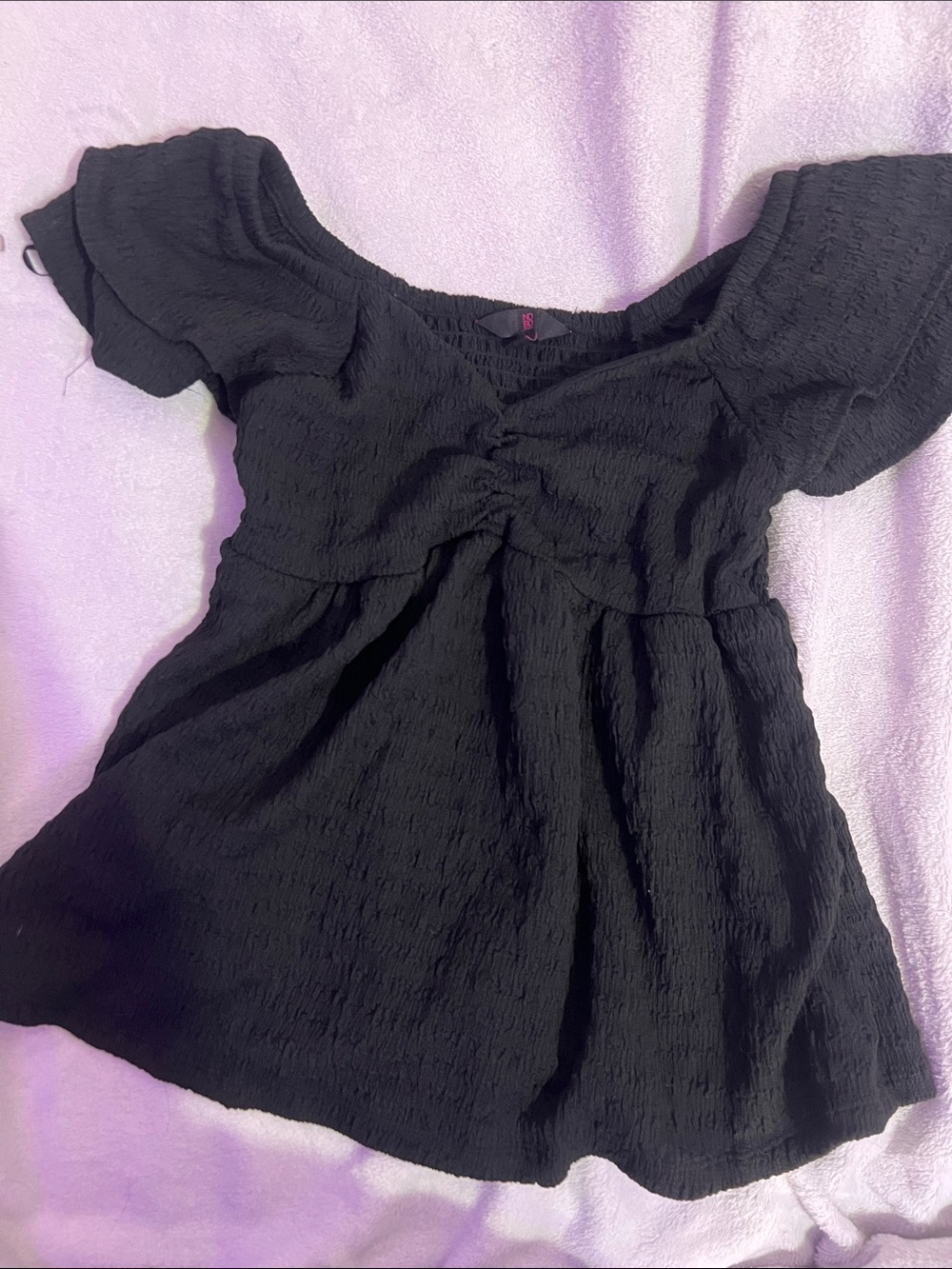 NOBO Black Puff Sleeve Smocked Waist Dress